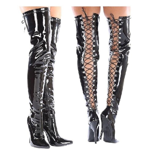 Black women lace thigh - lace-up, thigh-high