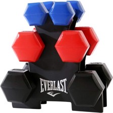 Everlast 12Kg Dumbbell Weights Set Gym Stand Unisex Workout Yoga Aerobics Hex