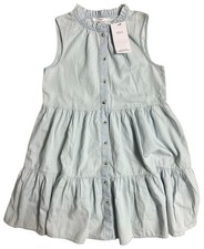 BNWT M&S Girls Pure Cotton Denim Light Blue Tiered Dress - Various Ages