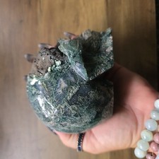 Beautiful And Heavy Natural Moss Agate Human Skull Carving Gemstone Crystal