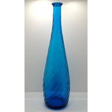 Empoli Swirl Genie Bottle Blue Glass Italian Tall Spiral Twisted Vintage 1960s