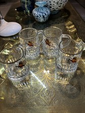 Mid Century Vintage Pint Tankard Glass with Flying Pheasant  Design