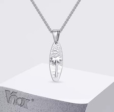 VNOX Stainless Steel Elipse Surfboard Charm Pendant 60cm Necklace Silver Plated
