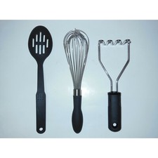 Used 3pc Utensil Lot OXO Good Grips Potato Masher/Whisk +Prestige Slotted Spoon