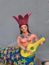 Clay Mermaid Sculpture by Gerardo Ortega Mexican Folk Art Pottery