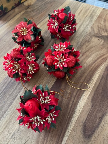 Vintage red poinsettia baubles - vintage,