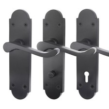 Matt Black Door Handles, Victorian Scroll Shaped Bathroom, Latch & Key Lock Sets