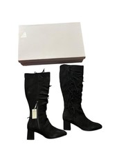 Monsoon New Sydney Slouch Fringe Boots Western Black Block Heel Suede £99 UK 8