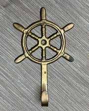 Vintage French Brass Ship Wheel Hook Nautical Wall Hanger Maritime Retro Decor