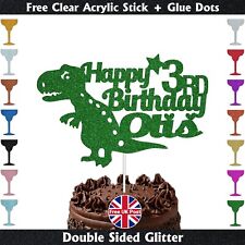 Personalised Dinosaur Glitter Cake Topper Any Name & Age Dino Party Decor