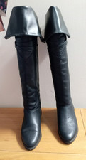 Ladies Womens Leather Over Knee  Thigh Black Boots Flat Size 4 R.R.P £59.99