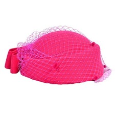 1x Solid Color Wool Bow Hat with Veil British Style Topper Hat Pillbox Hat Bride
