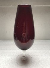 Vintage Large Cranberry Glass Clear Footed Stem 29cms Modernistic