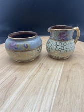 Sudlow's Burslem England Vintage Sadler Gold Squiggle Milk Jug and Sugar Bowl