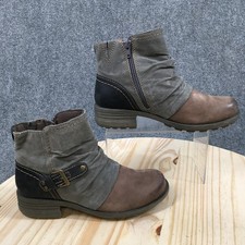 Earth Origins Boots Womens 7 W Phoenix Side Zip Ankle Boot Gray Brown Leather