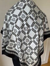VERSACE STUNNING Pure SILK Black and White SCARF NEW AUTHENTIC Made in Italy