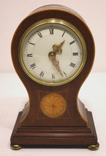 Antique French Edwardian 8-Day Inlaid Balloon Case Mantel Clock, Fully Serviced