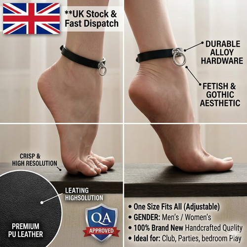 Gothic black leather - pu, anklet