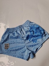 England Third Football Shorts 1992/93 Adults Waist 27 W Nylon Shiny Glanz Umbro 