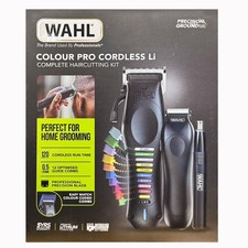 WAHL Colour Pro Cordless Li Hair Clipper Kit + Trimmer & 12 Combs Haircutting 