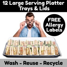 12 Large Serving Platters + Lids PLUS 12 Free Adhesive Allergy Labels