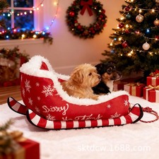 Christmas Sled Dog Cat Bed Winter Thickened Warm Washable Pet Bed Red Gifts UK