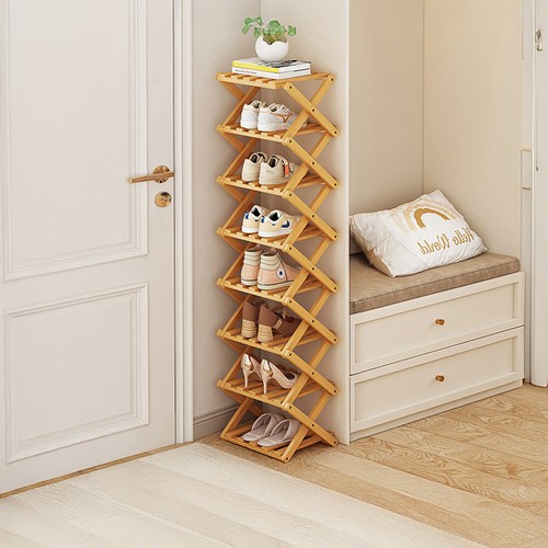 Tier folding bamboo shoe - bamboo,