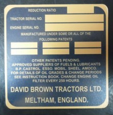DAVID BROWN Tractor METAL Serial Plate Badge Metal 990 White