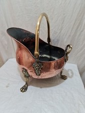 Vintage  solid  brass/copper  with  handles  Coal Bucket with 3 claw feet vtg