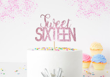 Sweet Sixteen Birthday Cake Toppers Glitter 16th Party Decorations 