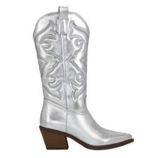 Cowboy Boots Mid Calf Ladies Heel Shoes Zip Western Rider Faux Leather Size New