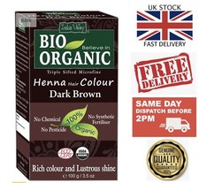 UK Indus Valley Bio Organic 100% Organic Henna Hair Colour Dark Brown 100g