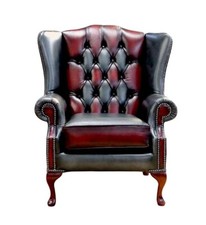 Chesterfield  Patchwork Devil Queen Anne High Back Flat Wing Chair Leather