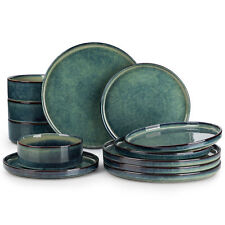 vancasso STARRY Green Dinner Set 12 Piece Stoneware Plate Bowl Set Service for 4