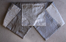 Matlan Satin Type Double Bed Runner & Cushion Cover with Stitched Flower Detail