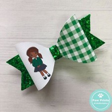 Green School Girl Hair Bows - Gingham School Uniform Hair Bow on Alligator Clip
