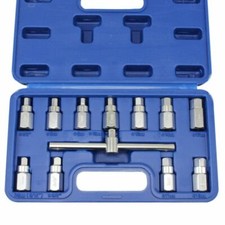US Pro 12pc Drain Oil Plug Removal Hex Square Socket Set Sump Gearbox Axle Key 