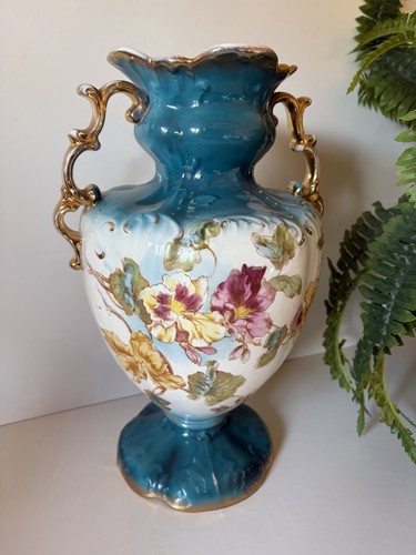 Large antique teal floral - antique,