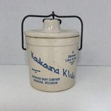 Vtg Kaukauna Klub Dairy Company Wisconsin Cheese Stoneware Crock with Bail Lid