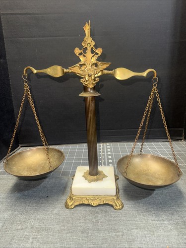 Antique brass marble scales - antique,