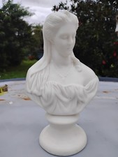 Parian Bust White Porcelain Woman on Pedestal 7" Tall Signed Night 19th Century 