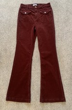 River Island Cord Flared Jeans High Rise Burgundy UK 10