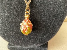 Joan Rivers Faberge Pink Enamel Lily of The Valley Egg Pendant with Pearls 1990