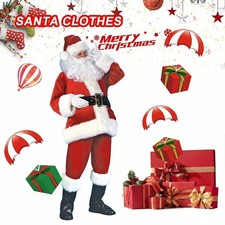 Adult Santa Claus Costume Father Outfit Christmas Flannel Suit Mens Fancy Dress