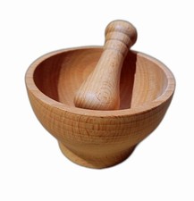 NATURAL WOOD PESTLE AND MORTAR WITH BOWL SPICE HERB CRUSHER GRINDER GRINDING M01