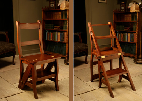 Mahogany library step chair - step, /
