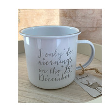 Christmas Enamel Mug Set, 2 mug set with cute quotes, stocking fillers
