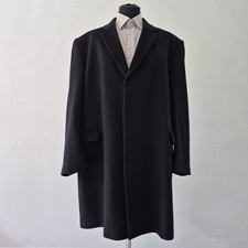 Slaters Wool Cashmere Overcoat Black Hidden Button 52R 52" Chest