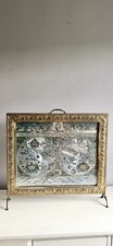 Vintage Brass Fire Screen/ Guard. With Silver Foil "Blaeu" Ancient Old World Map