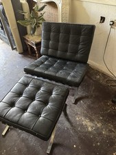 Barcelona Style Chair And Stool. Black Leather/ Needs Clean Collect By 5th May